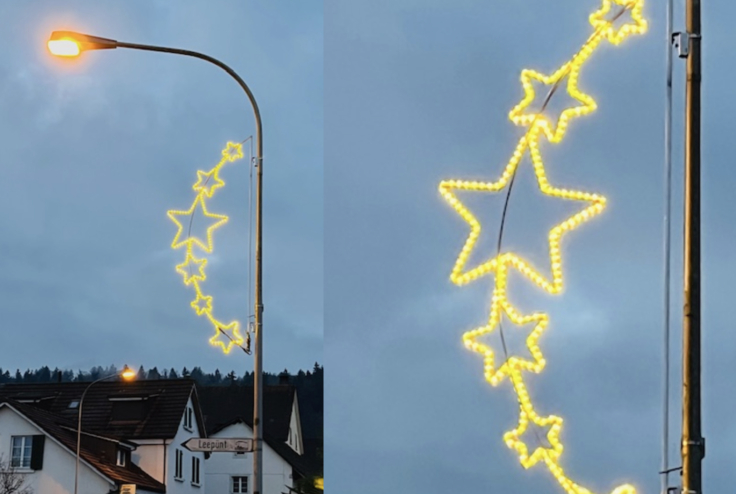 Professionelle Weihnachtsbeleuchtung für Straßenlaternen für Gemeinde Dällikon Schweiz